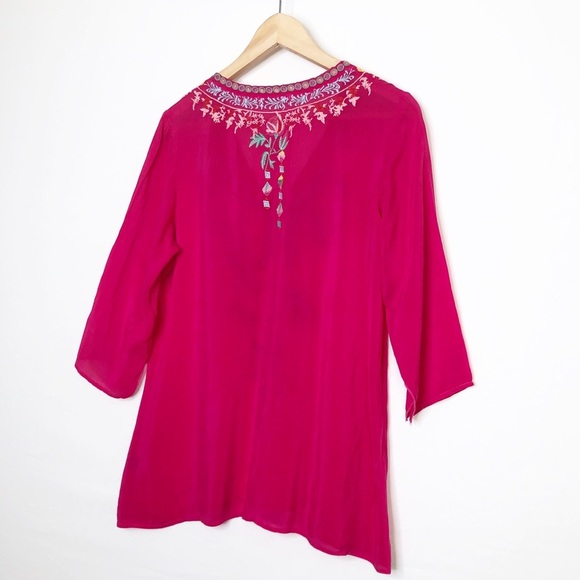 Johnny Was dragonfly fuchsia pink embroidered tunic top - Picture 8 of 11